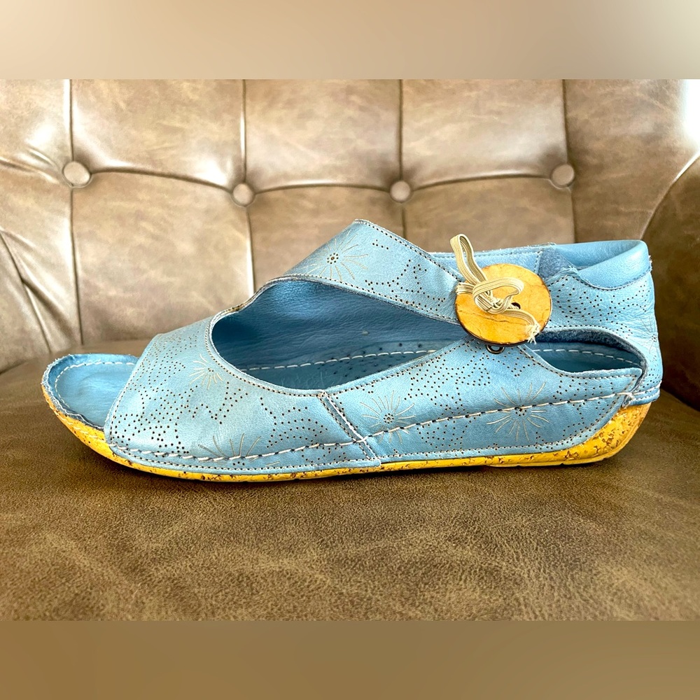 Powder Blue Leather Boho Sandal Bootie Size 8.5
